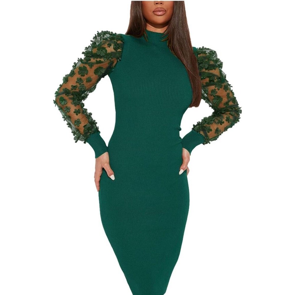 Almost Famous NWOT Women’s Long Sleeve mesh figure hugging knee length dress S - Picture 3 of 6